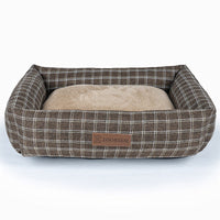 HKM-5390525 Warm Linen Square Pet Bed for Autumn and Winter - Gray, Brown, Plaid Designs in Various Sizes