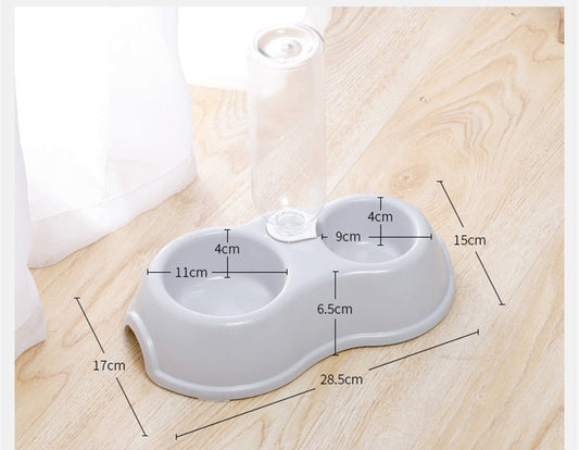 HKM-5390653 Double Bowl Plastic Pet Drinking Bottle with Companion Bowl - 500ml, Four Colors Available