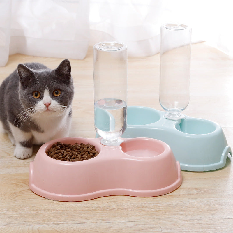 HKM-5390653 Double Bowl Plastic Pet Drinking Bottle with Companion Bowl - 500ml, Four Colors Available