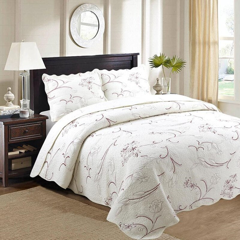 HKM-539219 Luxury Silk Series 3-Piece Pure Cotton Bedding Set with Quilted Plain Weave Design