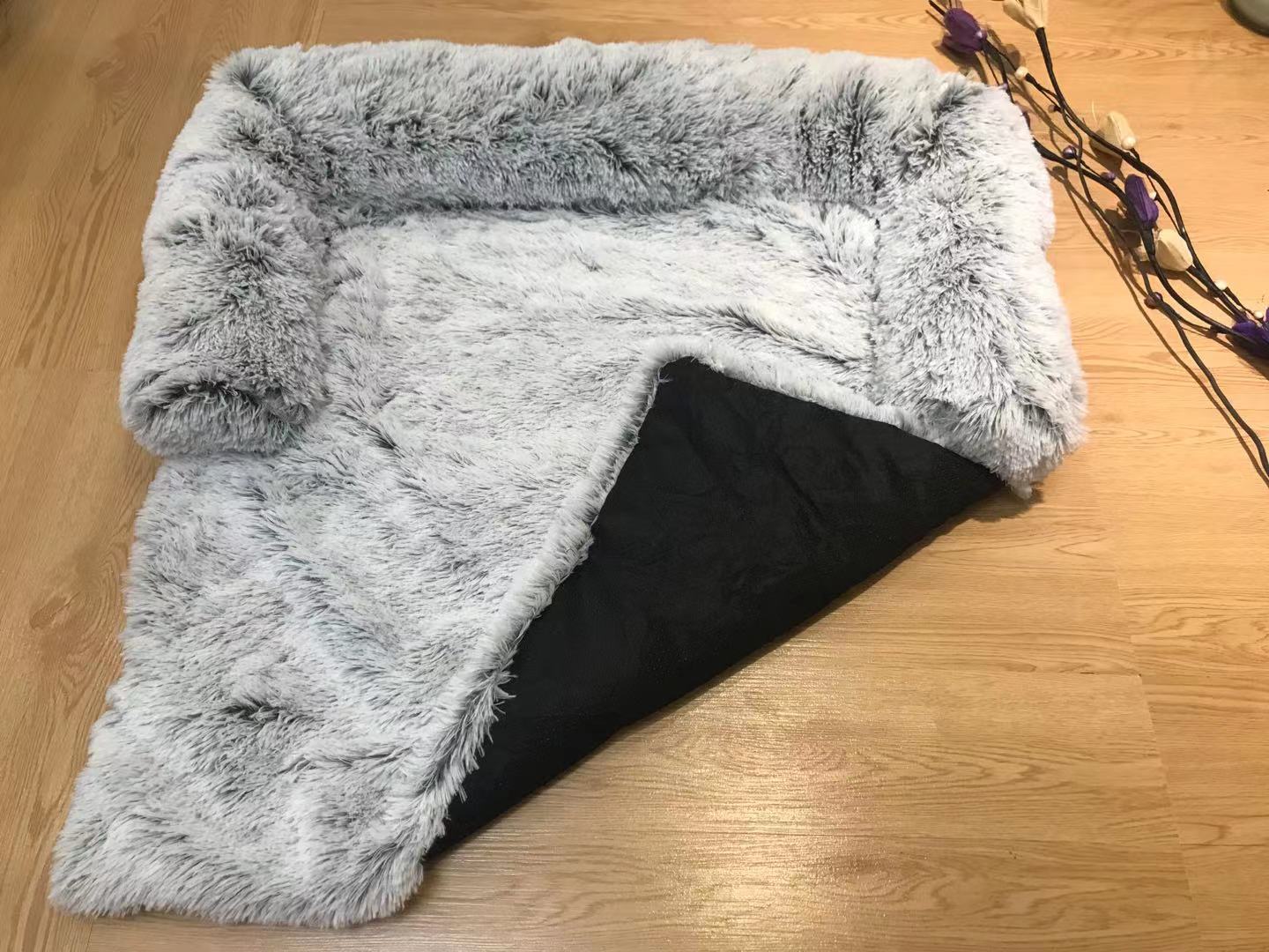 HKM-5394493 Removable and Washable Plush Cotton Pet Nest with Gradient Gray and Leather Powder Options