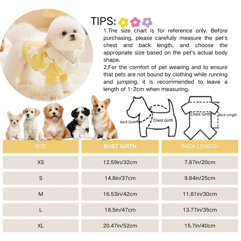 HKM-5395005 Warm Knitted Dog Sweater with Turtleneck and Star Pattern for Small Breeds and Puppies