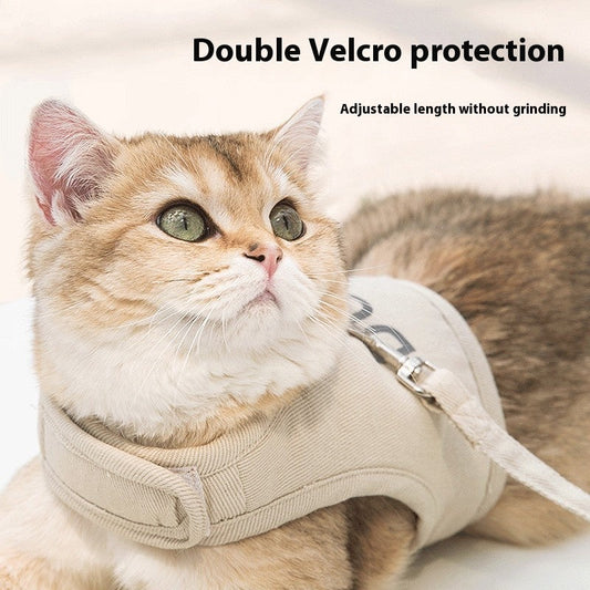HKM-5395517 Universal Breathable Cat Harness and Leash Set - Adjustable Canvas Strap for Pet Safety