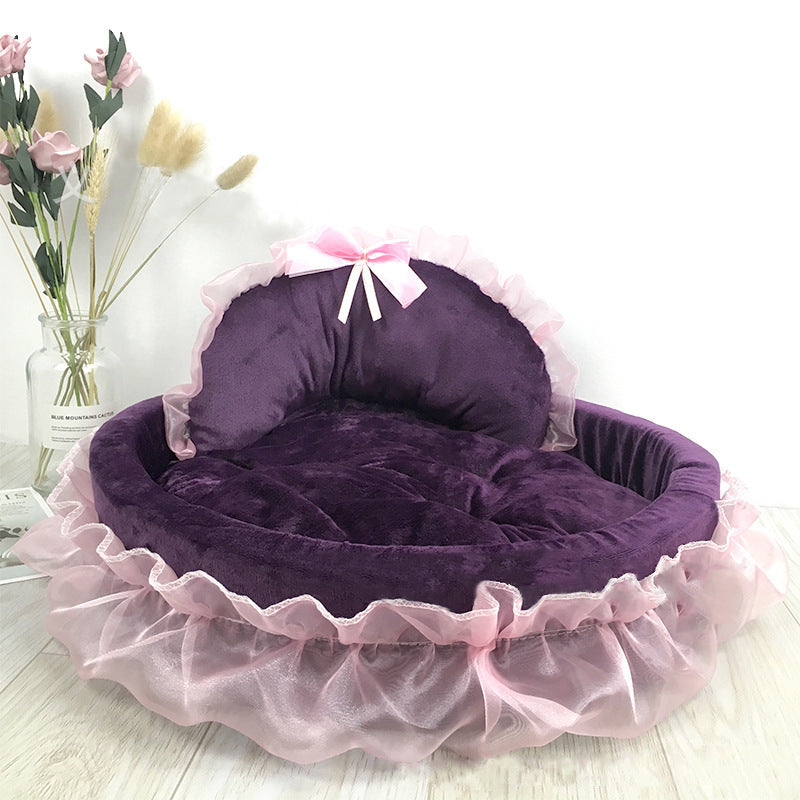 HKM-5396285 Princess Pet Bed – Cozy Nest for Cats and Dogs in Pink, Purple, Gray, and Green, Sizes S and L