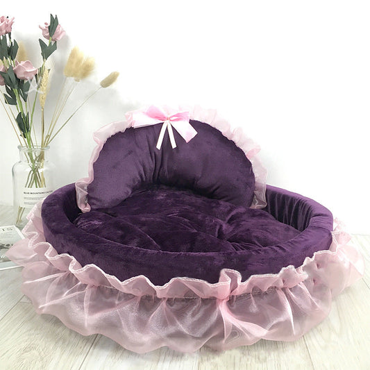 HKM-5396285 Princess Pet Bed – Cozy Nest for Cats and Dogs in Pink, Purple, Gray, and Green, Sizes S and L