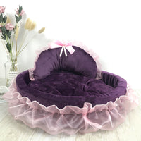 HKM-5396285 Princess Pet Bed – Cozy Nest for Cats and Dogs in Pink, Purple, Gray, and Green, Sizes S and L