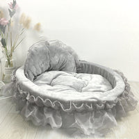 HKM-5396285 Princess Pet Bed – Cozy Nest for Cats and Dogs in Pink, Purple, Gray, and Green, Sizes S and L