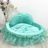 HKM-5396285 Princess Pet Bed – Cozy Nest for Cats and Dogs in Pink, Purple, Gray, and Green, Sizes S and L