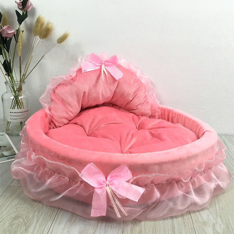 HKM-5396285 Princess Pet Bed – Cozy Nest for Cats and Dogs in Pink, Purple, Gray, and Green, Sizes S and L