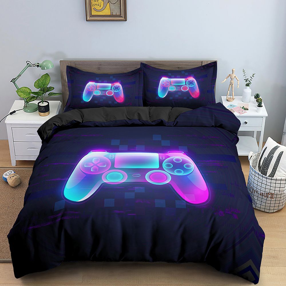 HKM-539667 Creative Gamepad Queen Size Duvet Cover Bedding Set - 4 Piece Design