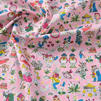 HKM-539731 Cartoon Printed Summer Cotton Fabric for Children in Pink, Beige, and Yellow