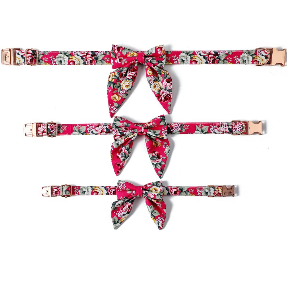 HKM-5398205 Cotton Flower Pattern Dog Collar with Adjustable Sizes in Pink and Blue Styles