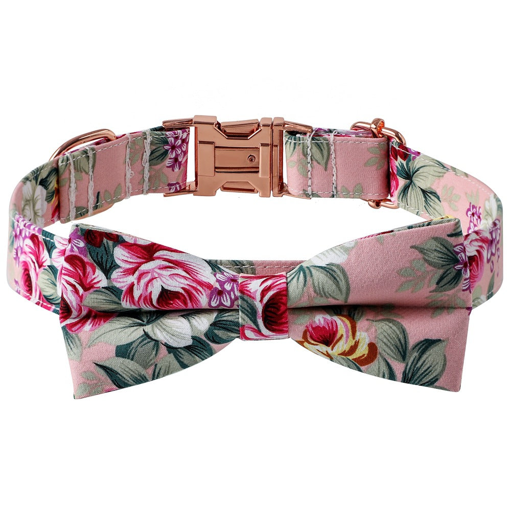 HKM-5398205 Cotton Flower Pattern Dog Collar with Adjustable Sizes in Pink and Blue Styles