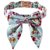 HKM-5398205 Cotton Flower Pattern Dog Collar with Adjustable Sizes in Pink and Blue Styles