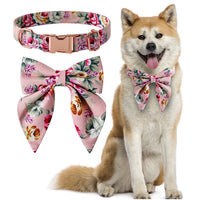 HKM-5398205 Cotton Flower Pattern Dog Collar with Adjustable Sizes in Pink and Blue Styles