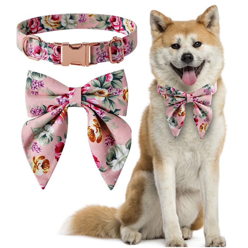 HKM-5398205 Cotton Flower Pattern Dog Collar with Adjustable Sizes in Pink and Blue Styles