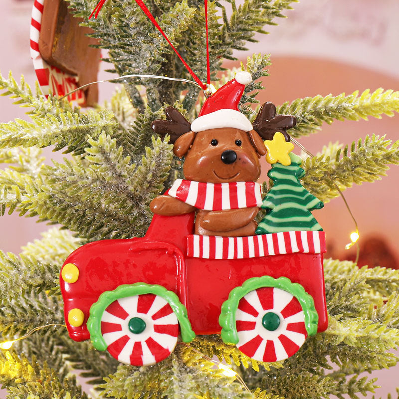 HKM-539859 Polymer Clay Christmas Tree Ornaments - RV and Vehicle Scene Pendants