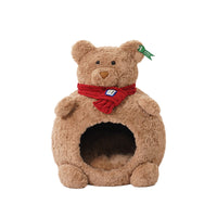 HKM-5400253 Cozy Brown Bear Cat Bed ¨C Fully Enclosed, Removable & Washable Pet Nest for All Seasons