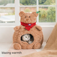 HKM-5400253 Cozy Brown Bear Cat Bed ¨C Fully Enclosed, Removable & Washable Pet Nest for All Seasons