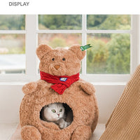 HKM-5400253 Cozy Brown Bear Cat Bed ¨C Fully Enclosed, Removable & Washable Pet Nest for All Seasons