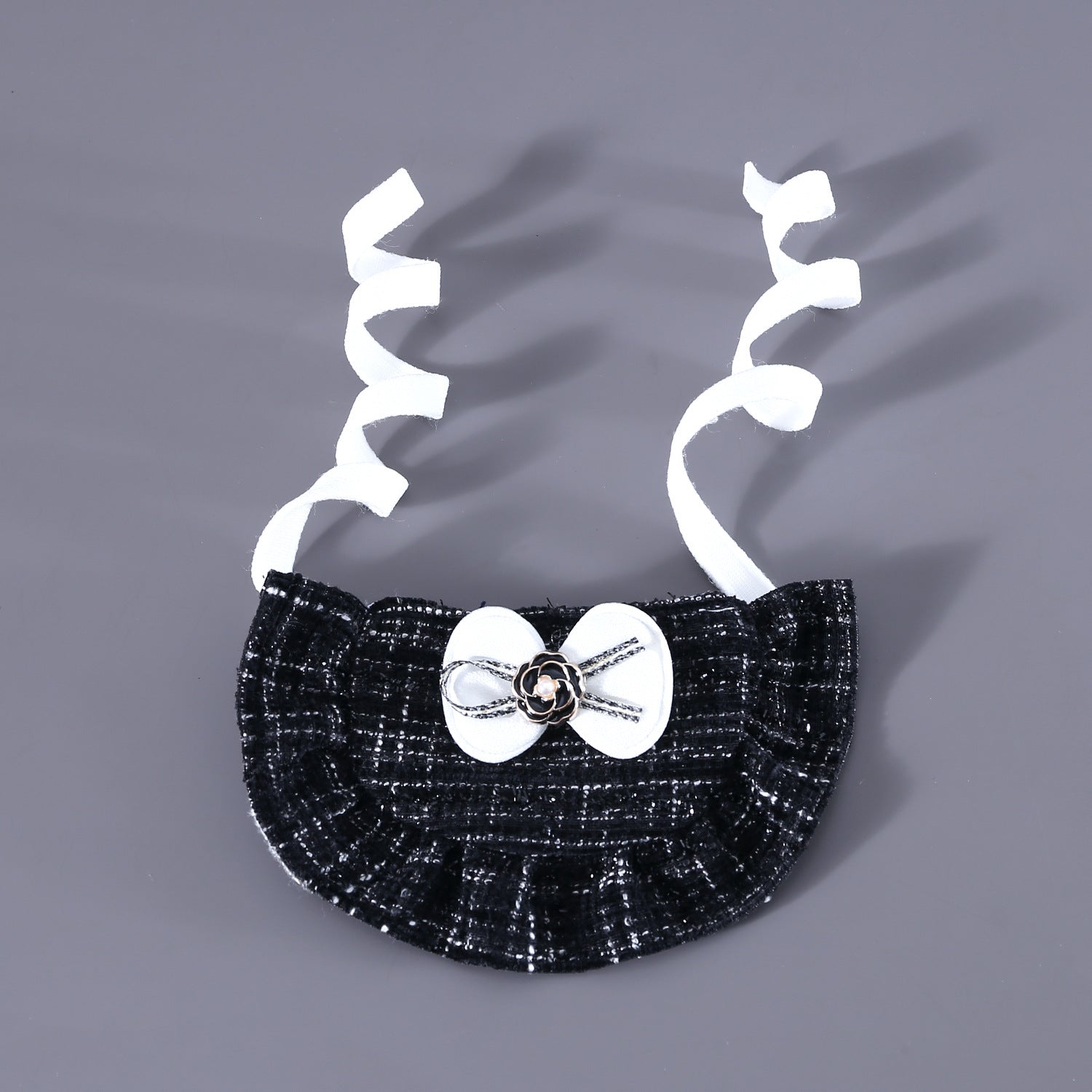 HKM-5401021 Monochrome Flower Beret and Bow Bib Set - Hand-Painted Cotton Polyester for All Seasons