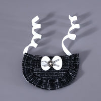 HKM-5401021 Monochrome Flower Beret and Bow Bib Set - Hand-Painted Cotton Polyester for All Seasons