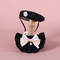HKM-5401021 Monochrome Flower Beret and Bow Bib Set - Hand-Painted Cotton Polyester for All Seasons
