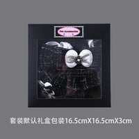 HKM-5401021 Monochrome Flower Beret and Bow Bib Set - Hand-Painted Cotton Polyester for All Seasons