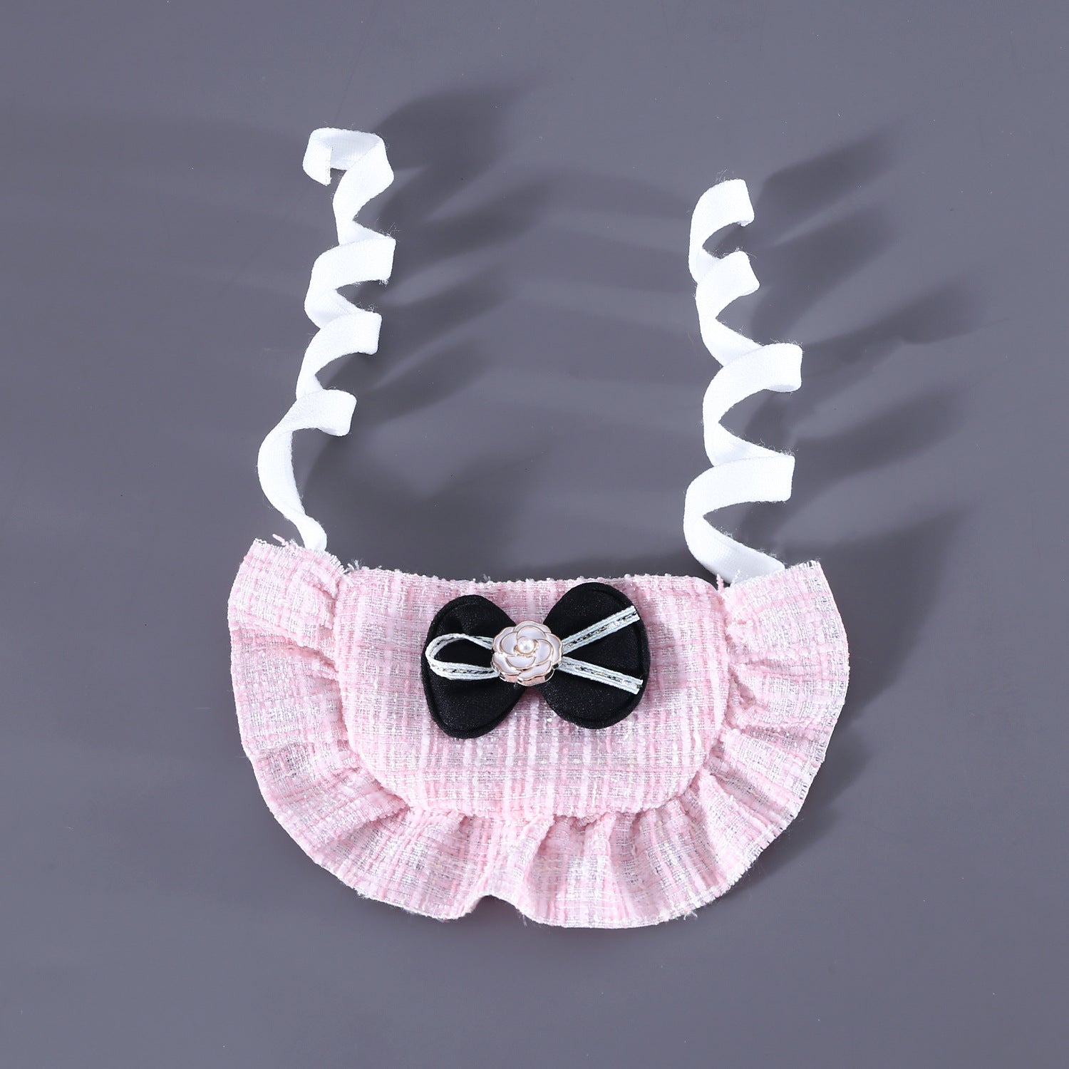 HKM-5401021 Monochrome Flower Beret and Bow Bib Set - Hand-Painted Cotton Polyester for All Seasons