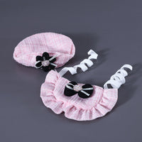 HKM-5401021 Monochrome Flower Beret and Bow Bib Set - Hand-Painted Cotton Polyester for All Seasons