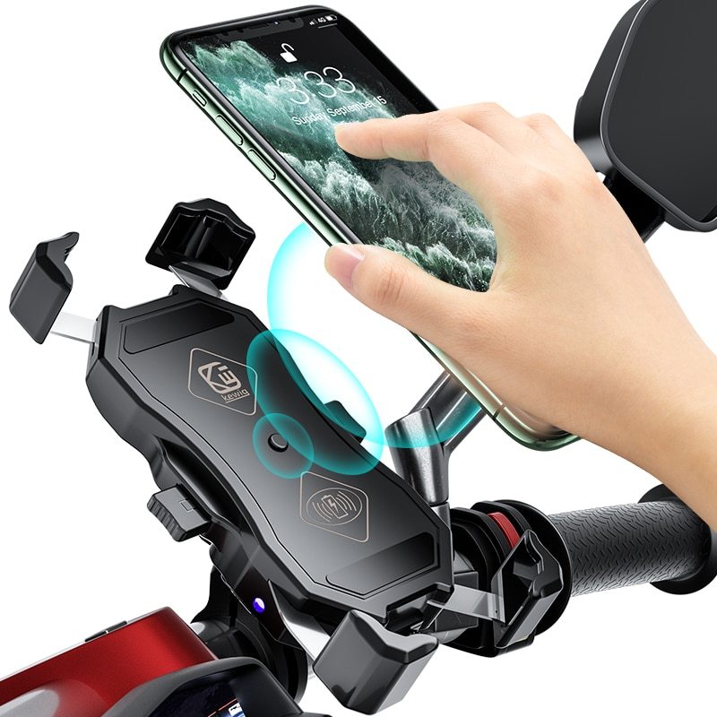 HKM-540115 Universal Motorcycle Phone Holder with Wireless Charging and 360-Degree Rotation