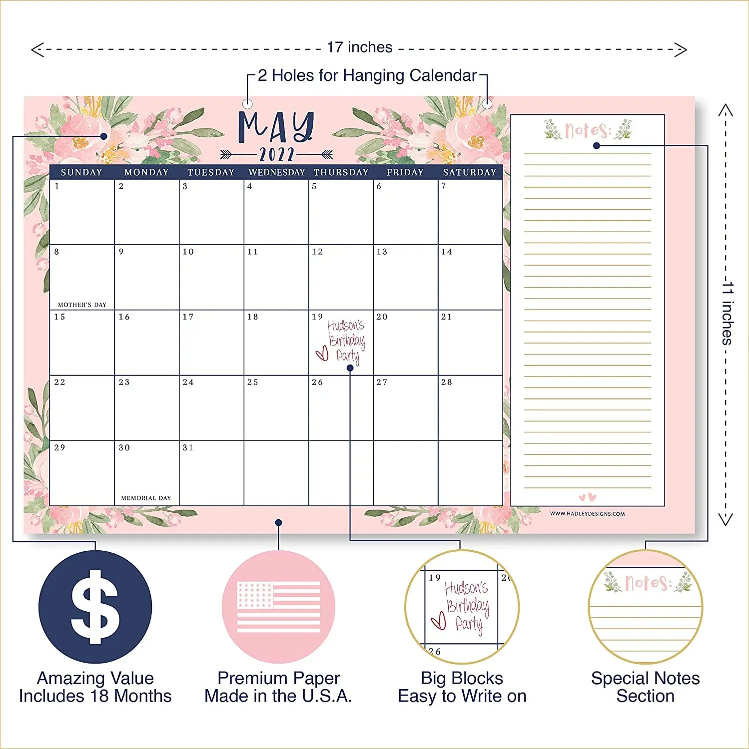 HKM-540179 Custom Floral Desk Calendar and Planner 2025 - Large Size Desk Pad with FSC Certification
