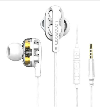 HKM-540243 Quad Core Heavy Bass Earphones with Dual Moving Coils and Wheat Wire Control for Mobile Devices