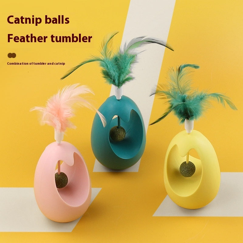 HKM-5402813 Catnip Ball Tumbler Toy for Cats - Multi-Color Teaser with Molar Design, 7x7x11cm