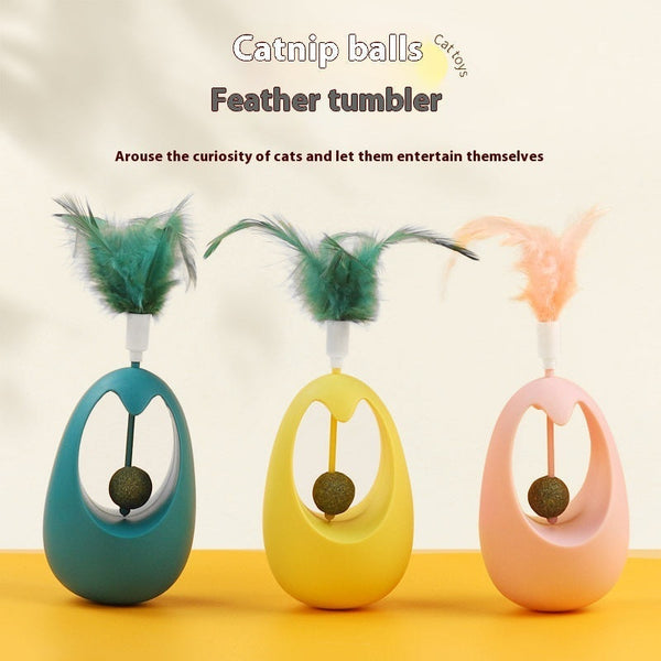 HKM-5402813 Catnip Ball Tumbler Toy for Cats - Multi-Color Teaser with Molar Design, 7x7x11cm
