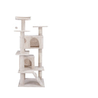 HKM-5403581 Stylish Cat Climbing Frame with Scratching Board and Plush Napping Area, Dark Grey and Beige