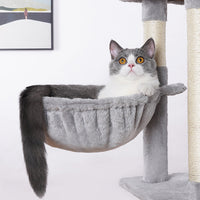 HKM-5403581 Stylish Cat Climbing Frame with Scratching Board and Plush Napping Area, Dark Grey and Beige