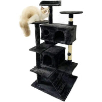 HKM-5403581 Stylish Cat Climbing Frame with Scratching Board and Plush Napping Area, Dark Grey and Beige