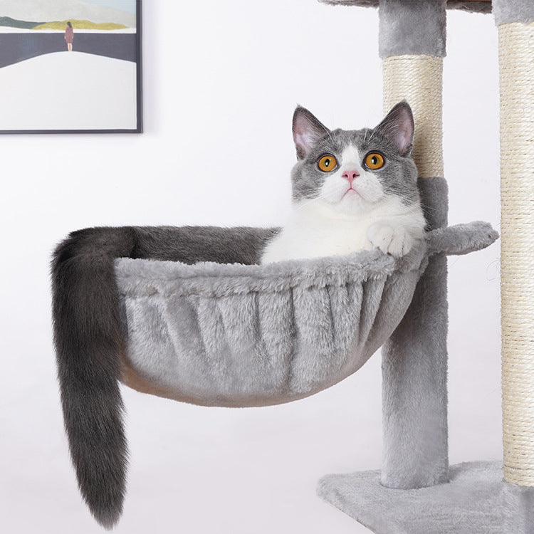 HKM-5403581 Stylish Cat Climbing Frame with Scratching Board and Plush Napping Area, Dark Grey and Beige