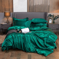 HKM-540371 Solid Color Real Silk Quilt Cover and Sheet Set - Four-Piece Bedding Collection