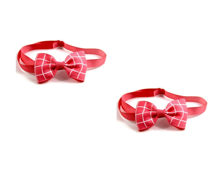 HKM-5404221 Plaid Pet Scarf with Bow Tie for Cats and Dogs - Stylish Polyester Fiber Accessory