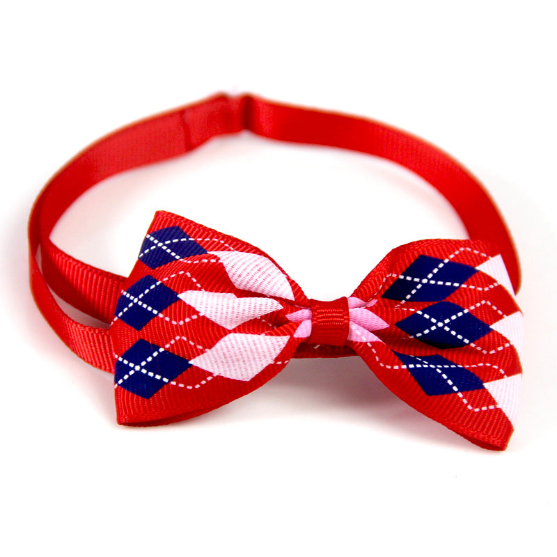 HKM-5404221 Plaid Pet Scarf with Bow Tie for Cats and Dogs - Stylish Polyester Fiber Accessory