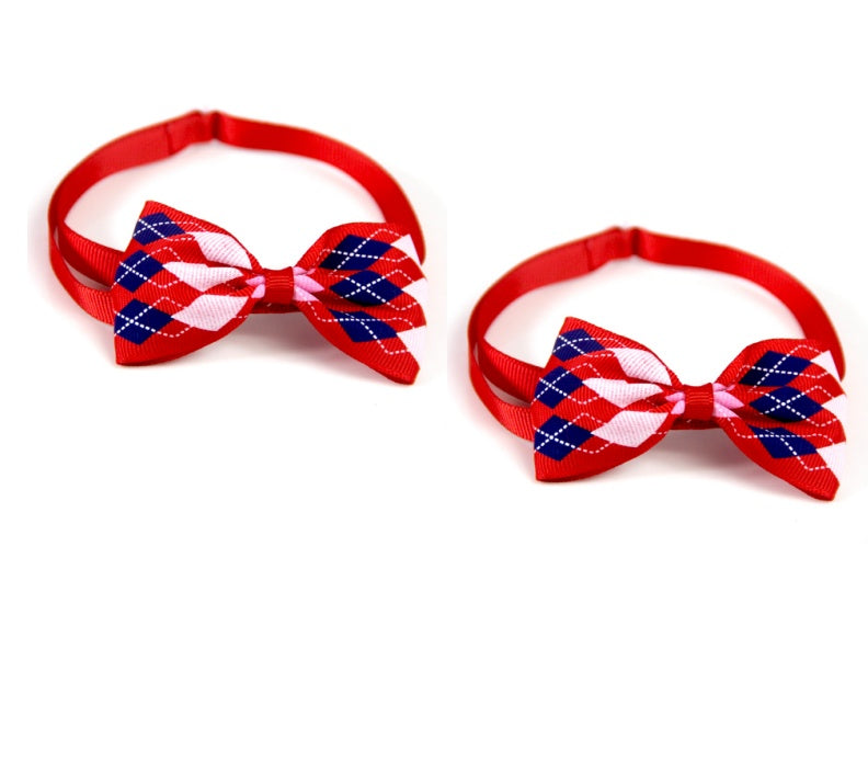 HKM-5404221 Plaid Pet Scarf with Bow Tie for Cats and Dogs - Stylish Polyester Fiber Accessory