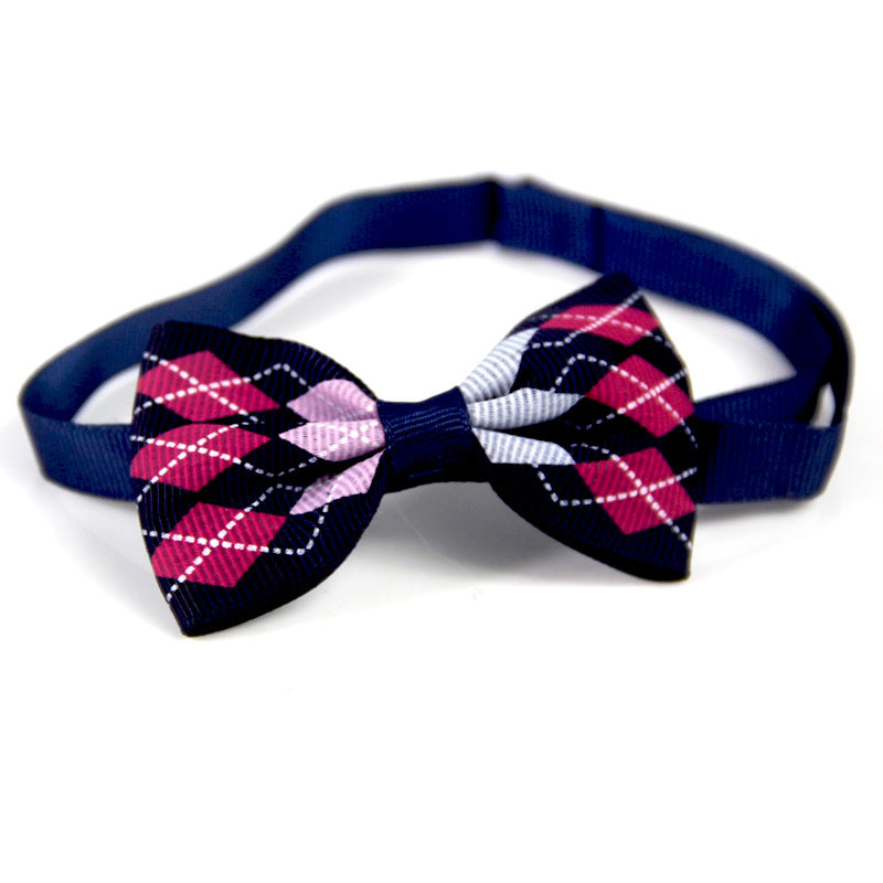 HKM-5404221 Plaid Pet Scarf with Bow Tie for Cats and Dogs - Stylish Polyester Fiber Accessory