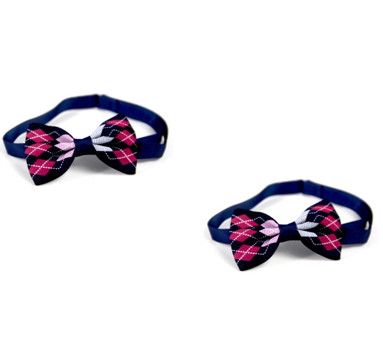 HKM-5404221 Plaid Pet Scarf with Bow Tie for Cats and Dogs - Stylish Polyester Fiber Accessory