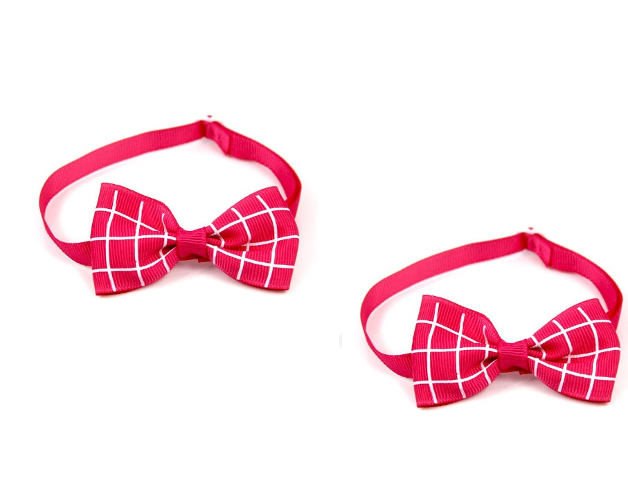 HKM-5404221 Plaid Pet Scarf with Bow Tie for Cats and Dogs - Stylish Polyester Fiber Accessory