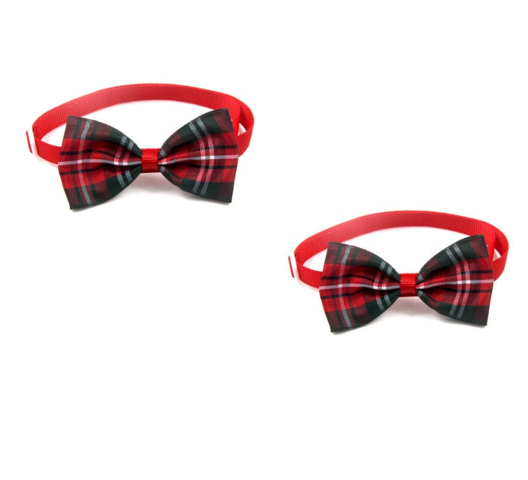 HKM-5404221 Plaid Pet Scarf with Bow Tie for Cats and Dogs - Stylish Polyester Fiber Accessory
