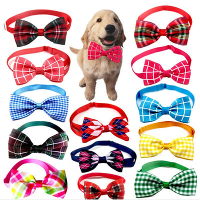 HKM-5404221 Plaid Pet Scarf with Bow Tie for Cats and Dogs - Stylish Polyester Fiber Accessory