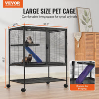 HKM-5405629 2-Tier Rolling Metal Ferret Cage with Spacious Living Area and Easy-Clean Tray