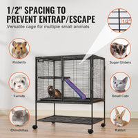 HKM-5405629 2-Tier Rolling Metal Ferret Cage with Spacious Living Area and Easy-Clean Tray